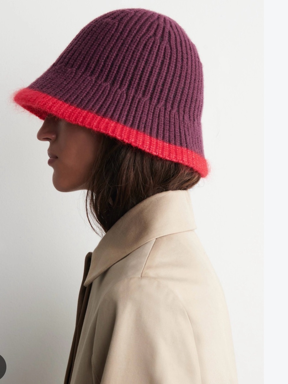 COS contrast tipped wool mohair bucket hat - Purple with Red Trim XS/S NW - Picture 2 of 5